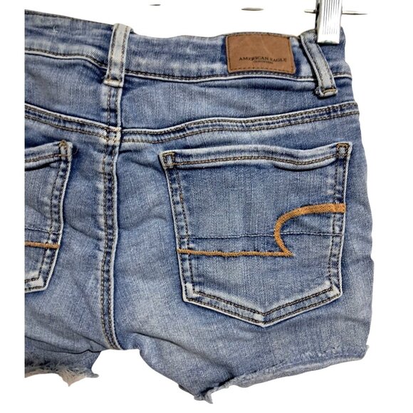 American Eagle Outfitters Distressed Denim Jean Shorts Size 00 Blue Destroyed - Picture 10 of 10